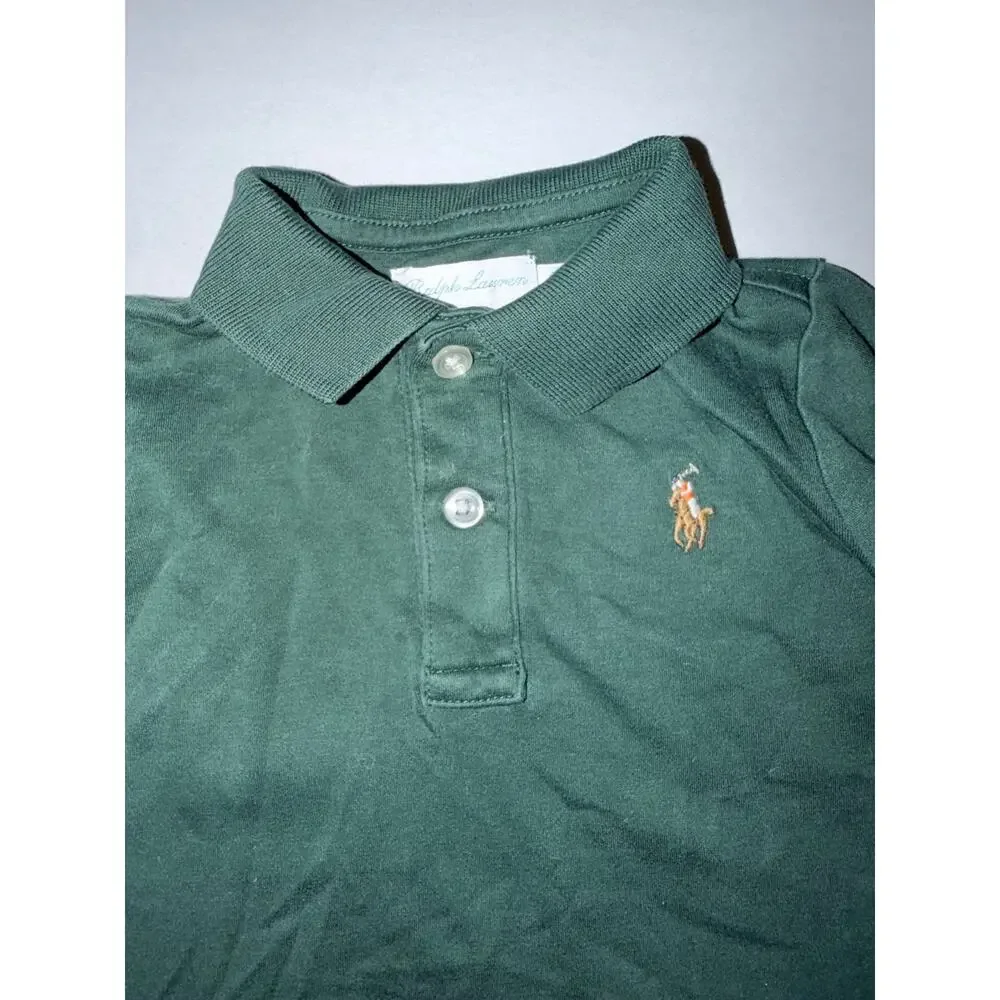 Ralph Lauren baby 100% Pima cotton Hunter green long sleeve polo shirt 6 months
